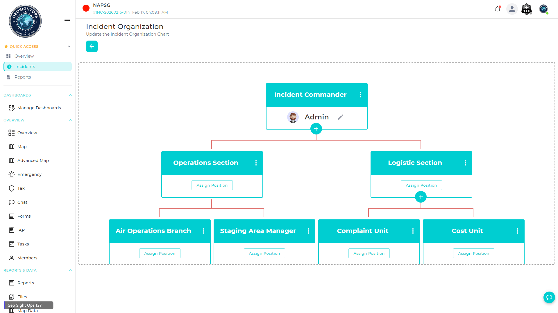 Digital incident organization chart for coordinated campus and agency response.