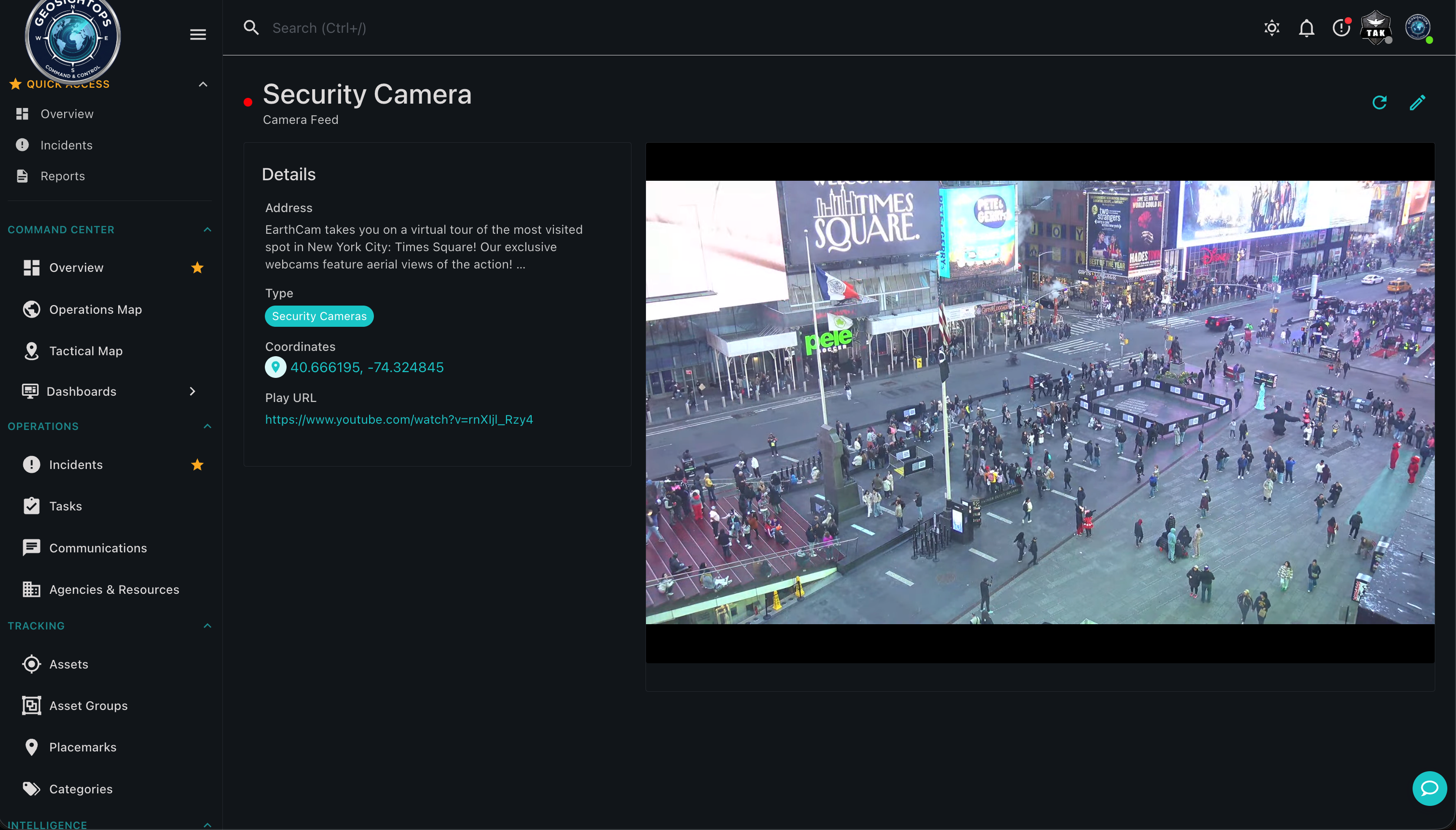 Live camera feeds placed on the port operations map.