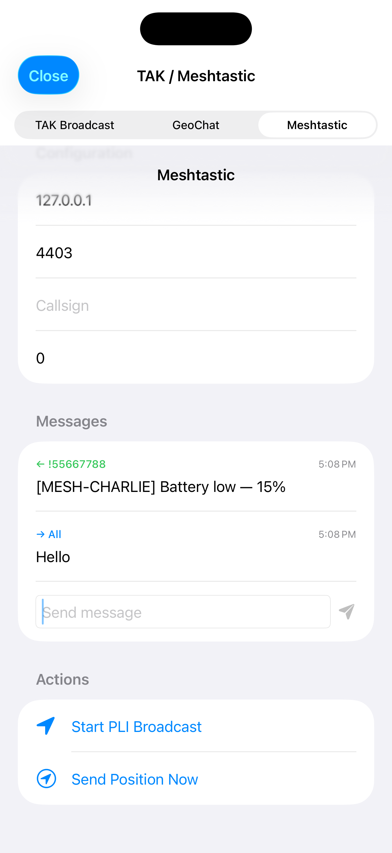 TAK Meshtastic configuration and messages