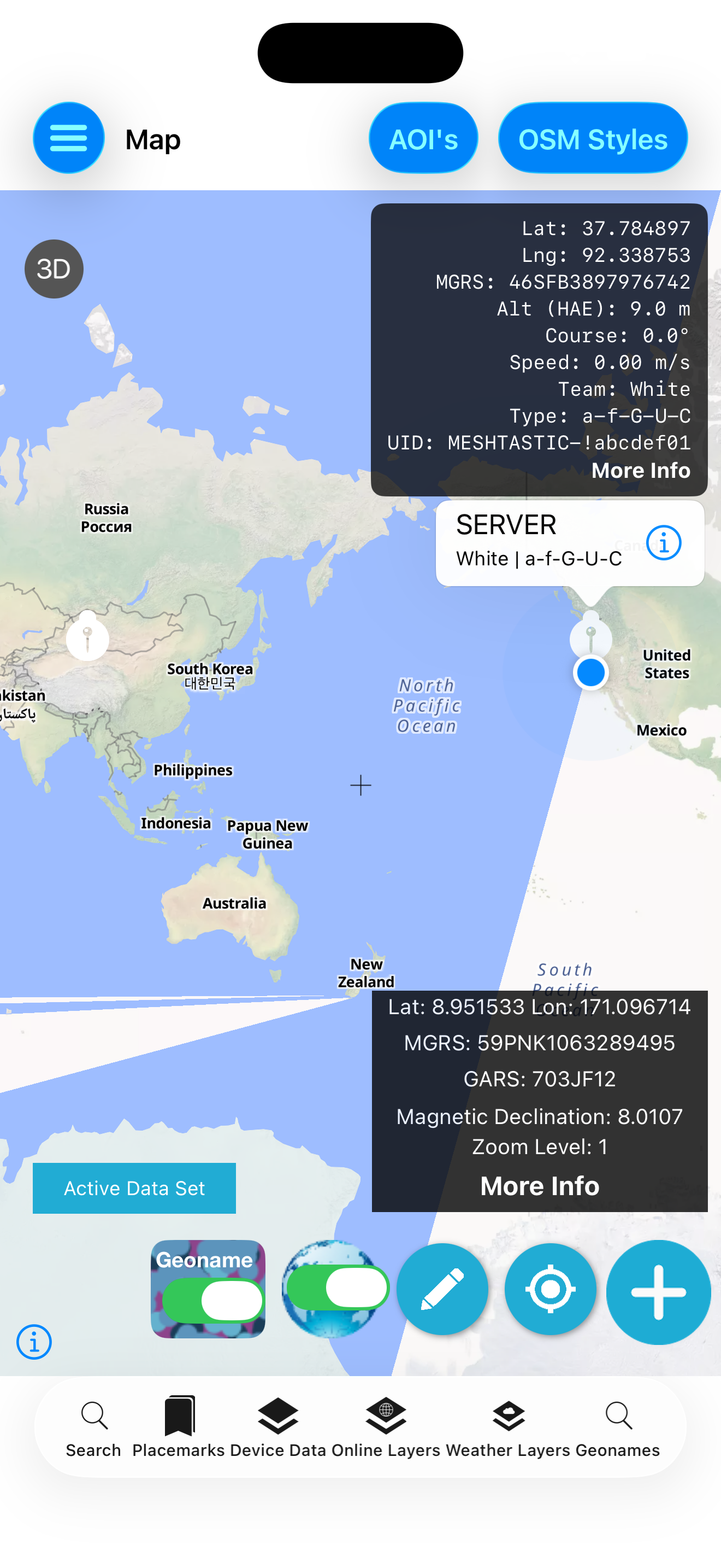 GeoNames TAK map view